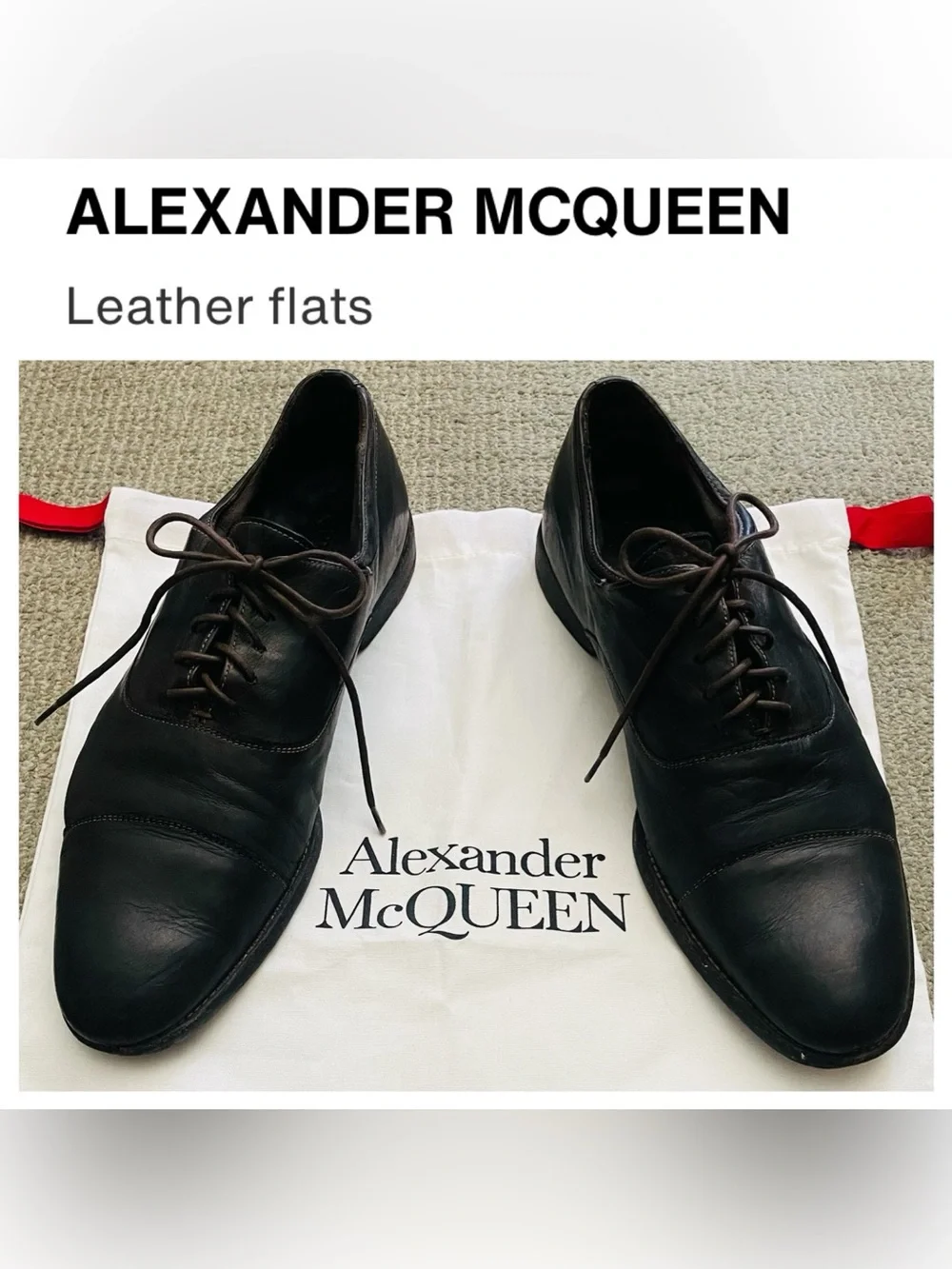ALEXANDER McQUEEN Dark Brown Leather Lace-Up Oxfords & Dust Bag